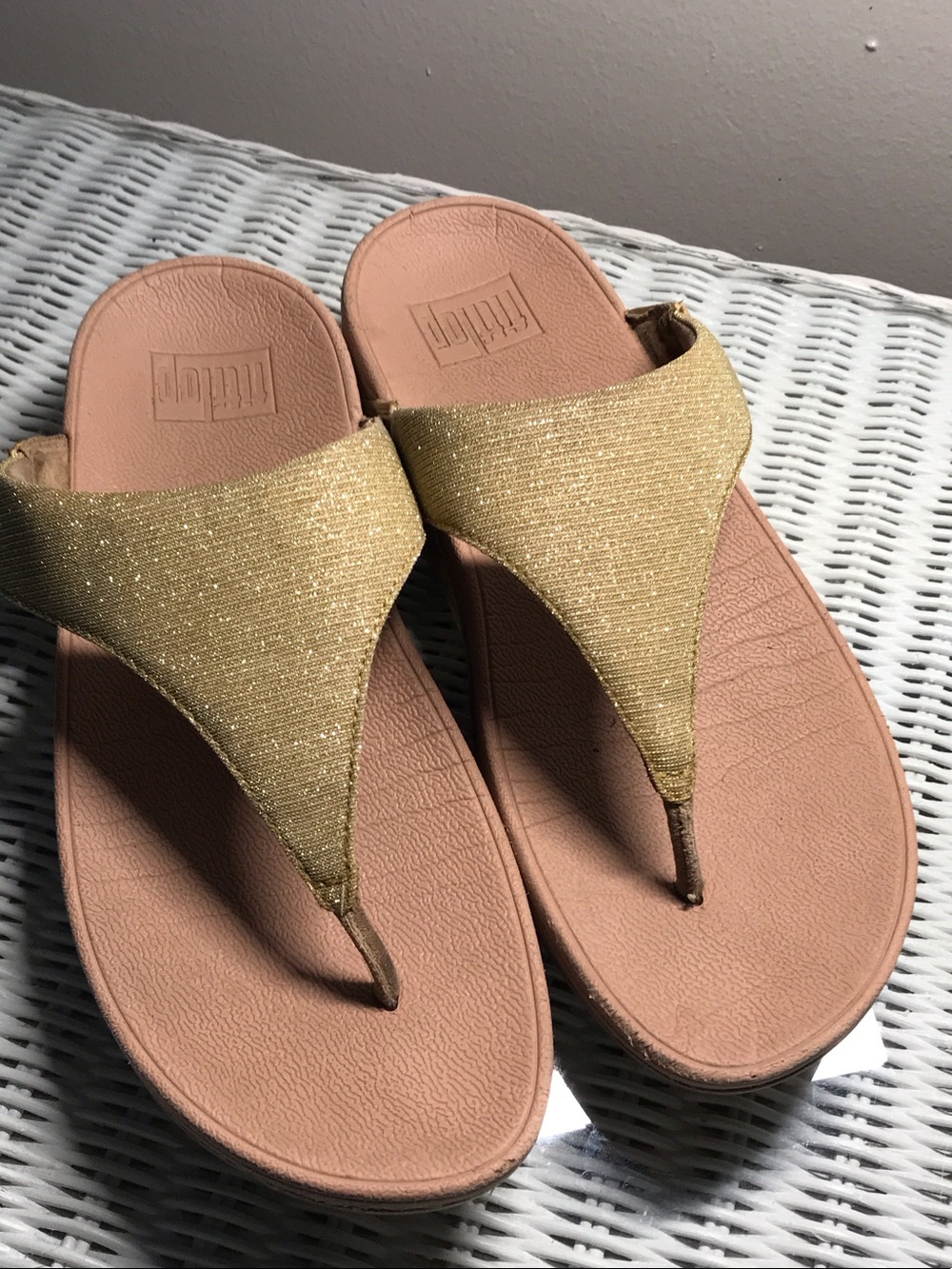 Fitflop Gold Sparkle Thong Sandals with Cushion Footbed